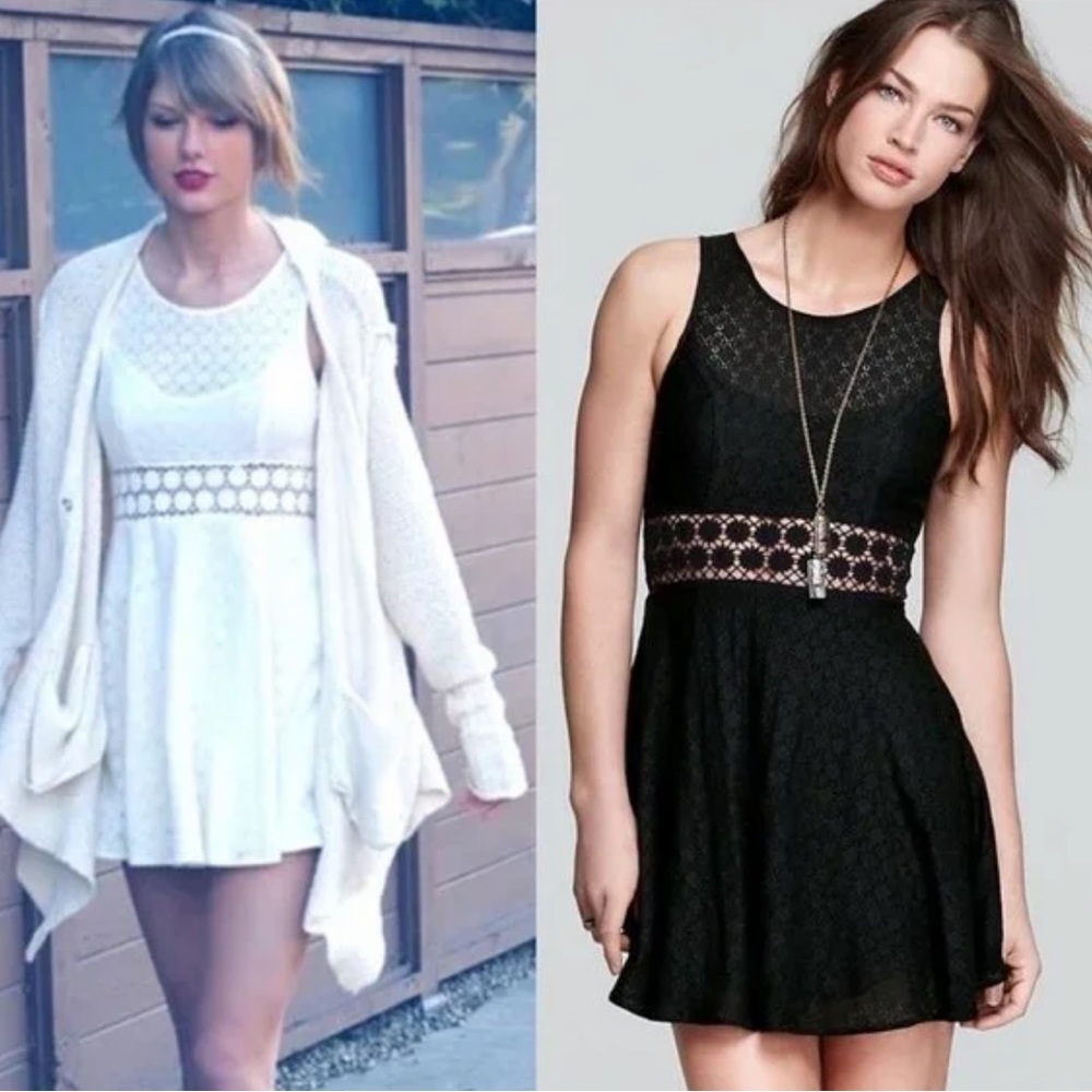 Free People Daisy Cut Out Mini Dress Black Size 0 Skater‎ Fit Flare Taylor Swift